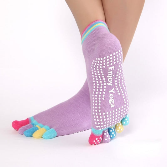 Rainbow Toe Anti-Slip Grip Women's Yoga Socks - Blue Force Sports