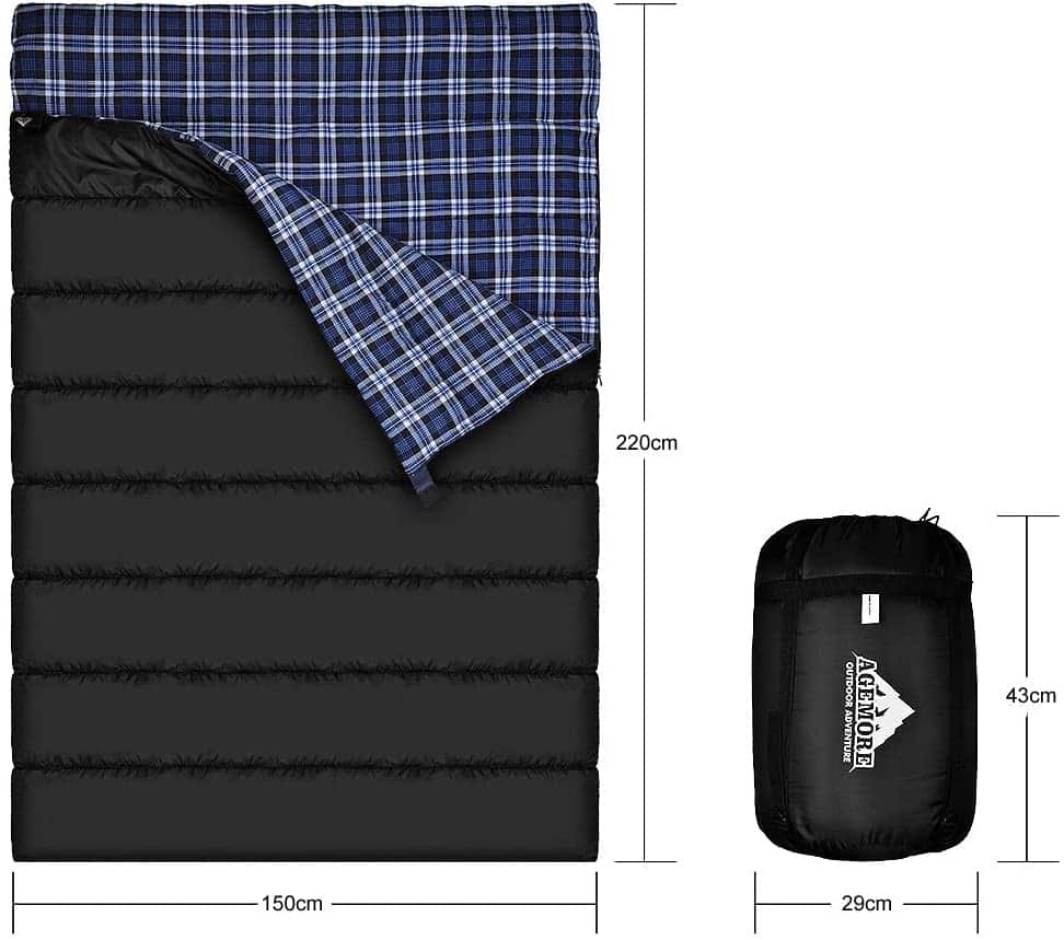 Plaid Lining Double Sleeping Bag - Blue Force Sports