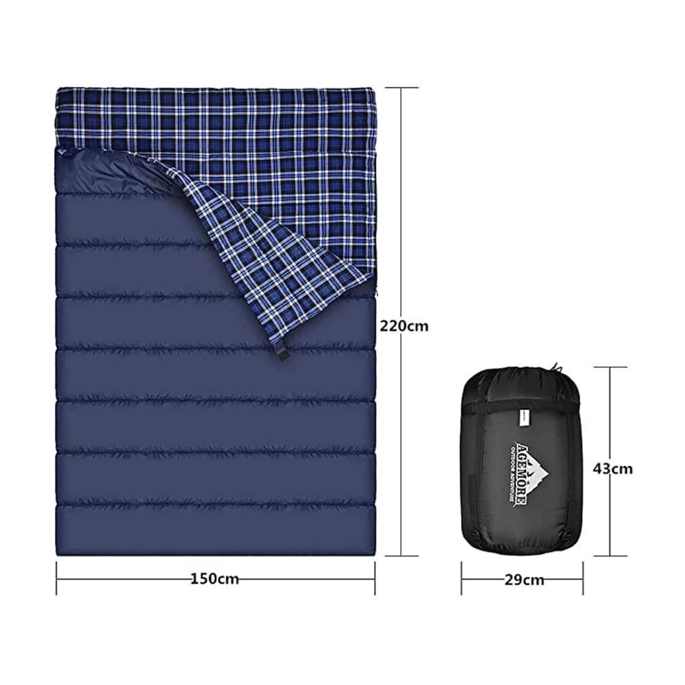 Plaid Lining Double Sleeping Bag - Blue Force Sports