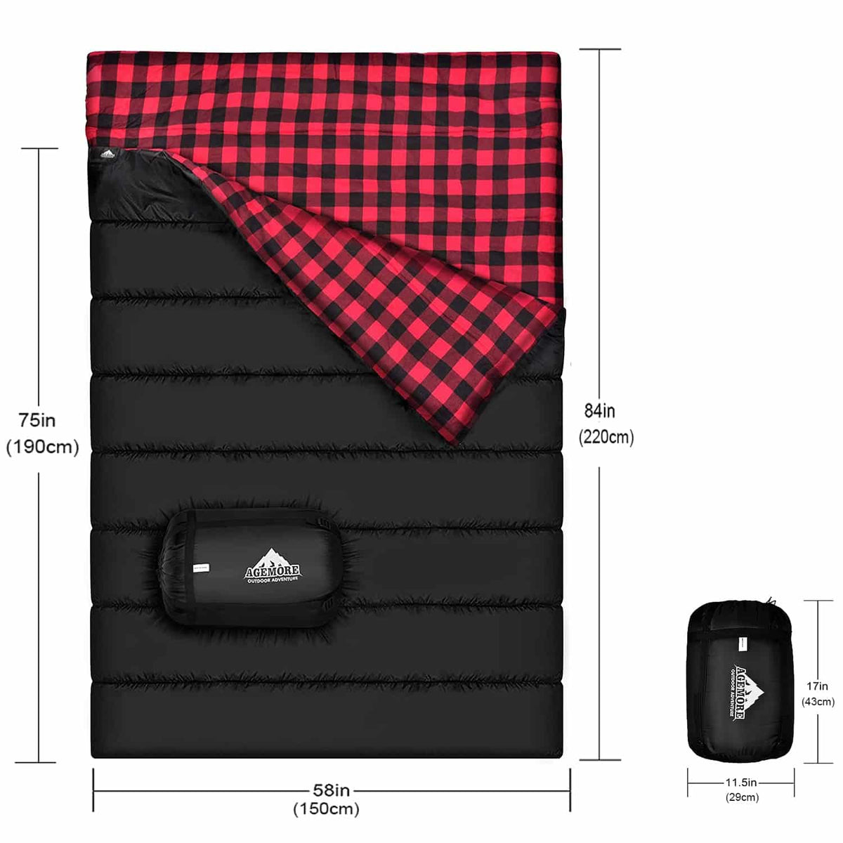 Plaid Lining Double Sleeping Bag - Blue Force Sports