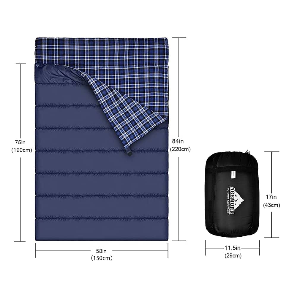 Plaid Lining Double Sleeping Bag - Blue Force Sports