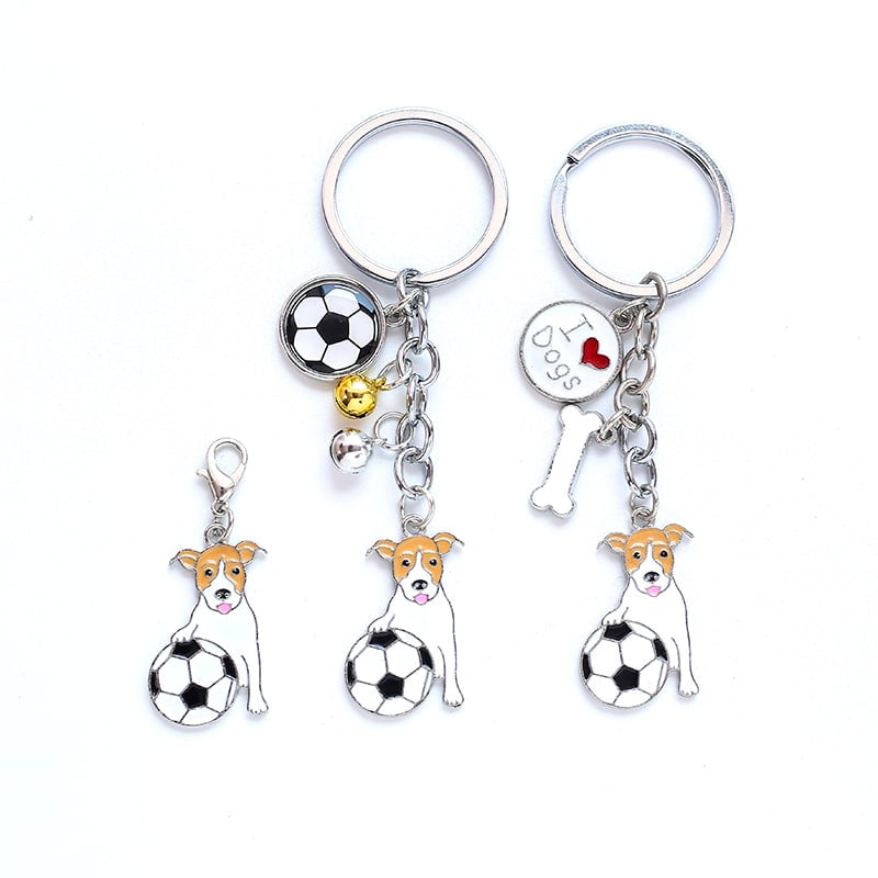 Football Jack Russell Terrier Shaped Key Rings - Blue Force Sports