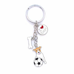 Football Jack Russell Terrier Shaped Key Rings - Blue Force Sports