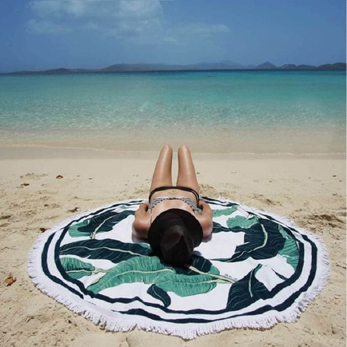 Tropical Printed Round Yoga Blanket - Blue Force Sports