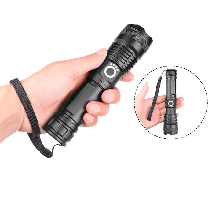 Powerful Black LED Flashlight with Zoom - Blue Force Sports