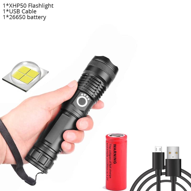 Powerful Black LED Flashlight with Zoom - Blue Force Sports