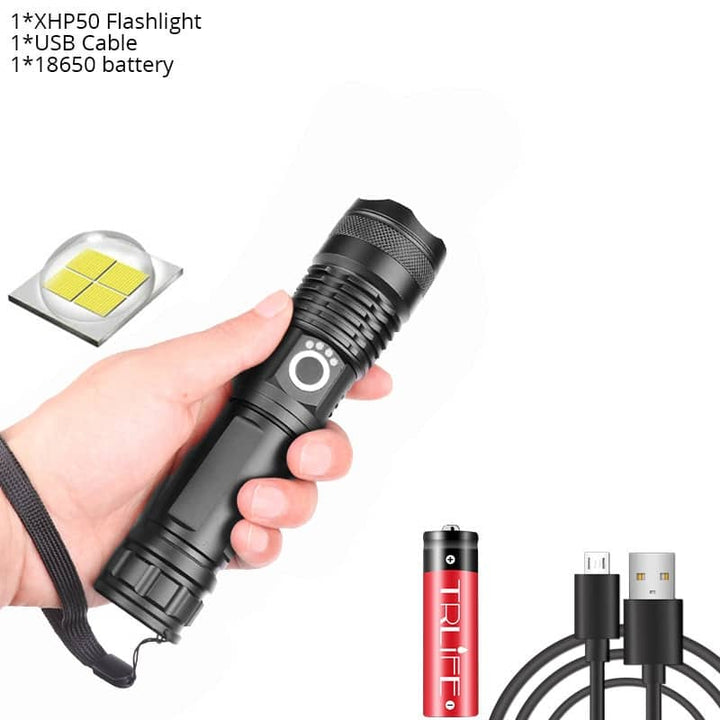 Powerful Black LED Flashlight with Zoom - Blue Force Sports