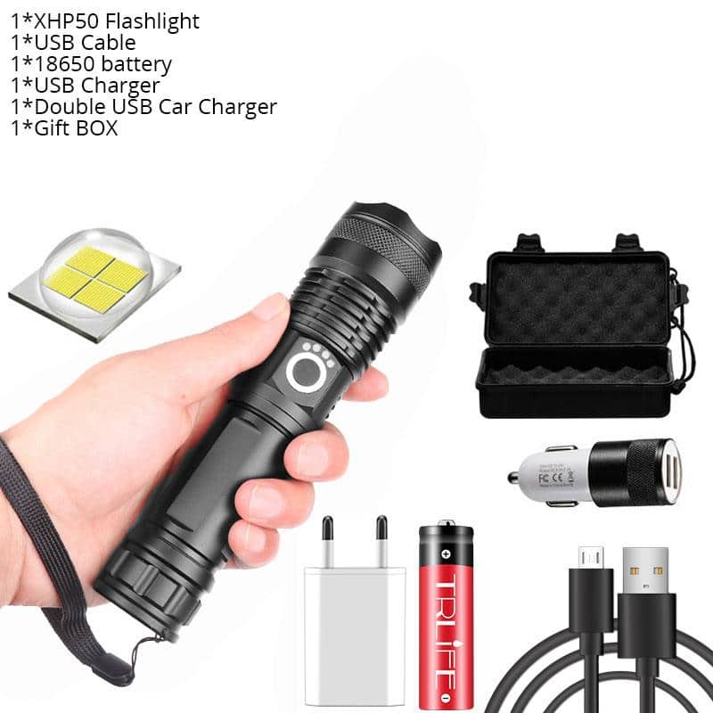 Powerful Black LED Flashlight with Zoom - Blue Force Sports